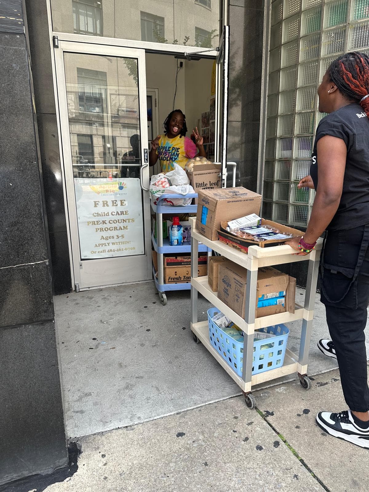 Donated goods and supplies prepared for community distribution